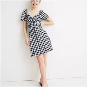 Madewell women Blue White Gingham print dress size 14 Preppy summer Pin Up